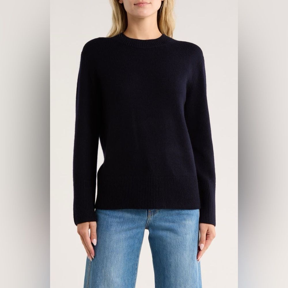 Vince Women’s Navy Blue Crew Neck Long Sleeve Wool Cashmere Knit Pullover M